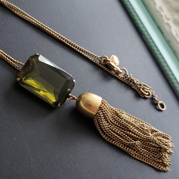 J. Crew Jewelry - J. Crew Green Gold Tassel Necklace